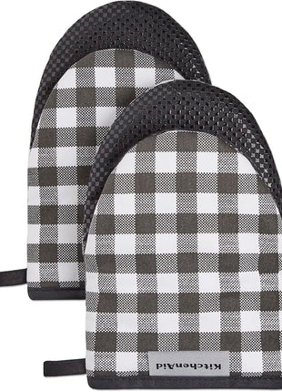 KITCHENAID Gingham Mini Oven Mitt 2-Pack Set, Matte Black, 5.5"x8"