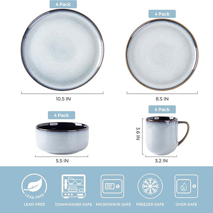 LERATIO Ceramic Dinnerware Sets for 4,16-PieceReactive Glaze Plates and Bowls Set with Mugs,Highly Chip and Crack Resistant | Dishwasher,Microwave & Oven Safe Dishes set-Gray White