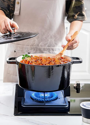 Velaze 6 QT Enameled Cast Iron Dutch Oven, Dual Handles Dutch Oven Pot with Lid,Heavy-Duty Non-stick Round Dutch Oven for Bread Baking, Stewing, Roasting, Good Sealing for All Heat Source (BLACK)