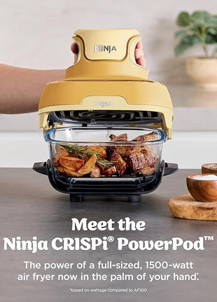 Ninja | Air Fryer | Crispi 4-in-1 Portable Cooking System | 4QT & 6 Cup Glass Containers, Crisper Plates & Storage Lids Included | Microwave, Freezer & Dishwasher Safe | Ginger Snap | FN101GD