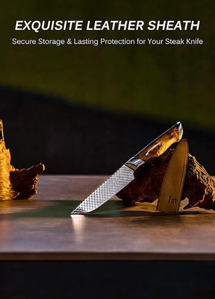 KYOKU 4.8" Steak Knife Set of 4 with Non-Stick Koi Scale Pattern, Japanese VG10 Stainless Steel Steak Knives with Sheath Gift Box, Shogun Koi Series Full Tang Knives for Steak with Camphorwood Handles