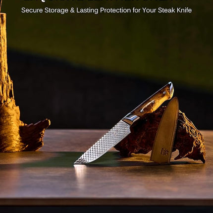 KYOKU 4.8" Steak Knife Set of 4 with Non-Stick Koi Scale Pattern, Japanese VG10 Stainless Steel Steak Knives with Sheath Gift Box, Shogun Koi Series Full Tang Knives for Steak with Camphorwood Handles