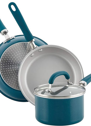 Rachael Ray Create Delicious Nonstick Cookware Pots and Pans Set, 13 Piece, Teal Shimmer