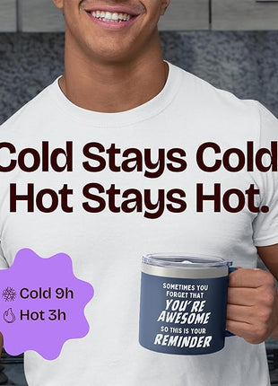 Christmas Dad Gifts Cup - Sometimes You Forget Your Awesome Present Navy 14oz Motivational Coffee Tumbler Christmas Idea for Boyfriend, Husband, Dad Inspirational Mugs Gift for Men Who Have Everything