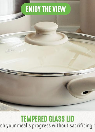 GreenLife 16 Piece Nonstick Cookware Set, Soft Grip Non-Toxic PFAS-Free Ceramic Pots & Pans, Dishwasher & Oven Safe, Frying, Sauce, Saute, Utensils, Glass Lids, Stay-Cool Handles, Wobble Free, Taupe