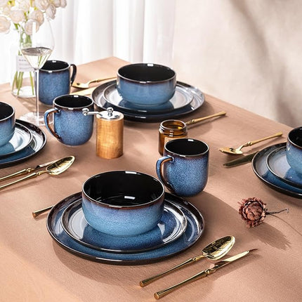 LERATIO Ceramic Dinnerware Sets for 4,16-PieceReactive Glaze Plates and Bowls Set with Mugs,Highly Chip and Crack Resistant | Dishwasher,Microwave & Oven Safe Dishes set-Blue