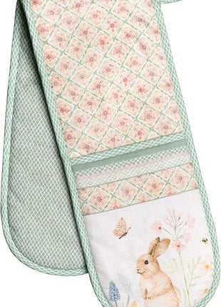 Maison d' Hermine Double Oven Mitts 100% Cotton 7"x35" Double Oven Mitt Heat Resistant BBQ Cooking Gloves with Loop, Baking, Grilling, Home, Kitchen, Handling Hot Pans Spring Summer (Easter Dew)