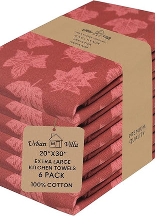 Urban Villa Kitchen Towels Harvest Leaf Print Towels Set of 6 20" X30” 100% Cotton Highly Absorbent Quick Drying Dish Cloths & Dish Towels Thanksgiving Fall Tea Towels with Hanging Loop Towels