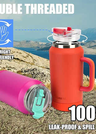 Hydraful 64 oz Tumbler with Handle and Straw - 100% Leak-Proof - Insulated Cup Reusable Stainless Steel Large Water Bottle Travel Mug for Gym, Hiking, and Camping - Gifts for Women Men Him Her