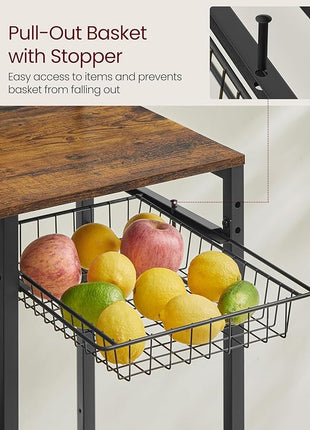 VASAGLE Bakers Rack with Power Outlet, 35.4 Inches Microwave Stand, Coffee Bar, 4 AC Outlets, with Adjustable Shelves, 8 S-Hooks, Basket, Spice Racks, Rustic Brown and Ink Black UKKS031K01