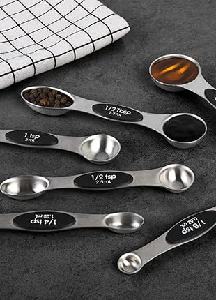 Magnetic Measuring Spoons Set of 6 Stainless Steel Dual Sided Stackable Teaspoon for Measuring Dry and Liquid Ingredients