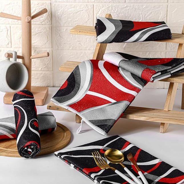 Boyiee Set of 6 Red Black Grey White Kitchen Towels Modern Geometric Dish Hand Towels 24 x 16 Inches Gifts Decorative Tea Cloth Gifts for Farmhouse Kitchen Bathroom Decorations