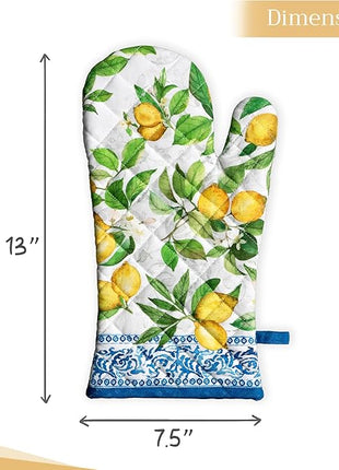 Maison d' Hermine Oven Gloves 100% Cotton Oven Mitt 7" x 13" with Loop Heat Resistant, BBQ, Cooking Gloves, Baking, Grilling, Kitchen, Handling Hot Pans Spring/Summer (Pack of 1, Cedrat)