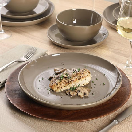 Gibson Home Rockaway 12 Piece Plates and Bowls Matte Outside/Shiny Inside Glaze Service for 4 Dinnerware Set - Brown - Dishwasher and Microwave Safe