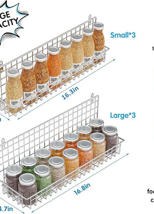 JKsmart Spice Rack Organizer 6-Tier Wall Mounted & Over the Door Spice Racks for Kitchen Pantry Bathroom,Two Size, Large Capacity, Silver