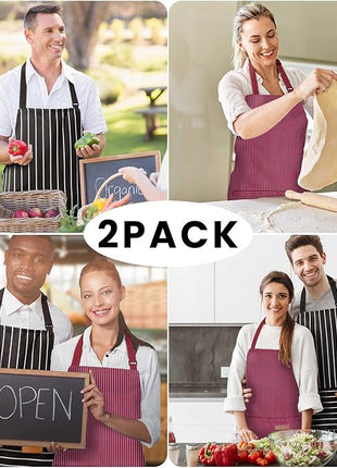 2 Pack Adjustable Bib Apron with 2 Pockets Chef Cooking Kitchen Restaurant Aprons for Women Men