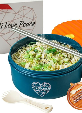 AI LOVE PEACE Ramen Bowl, 40 oz Microwaveable Noodle Cooker for Ramen, Pho, Soup, and Pasta, Dishwasher Safe and Portable, Ideal for Home, Office, Dorm, or Gift (Orange)