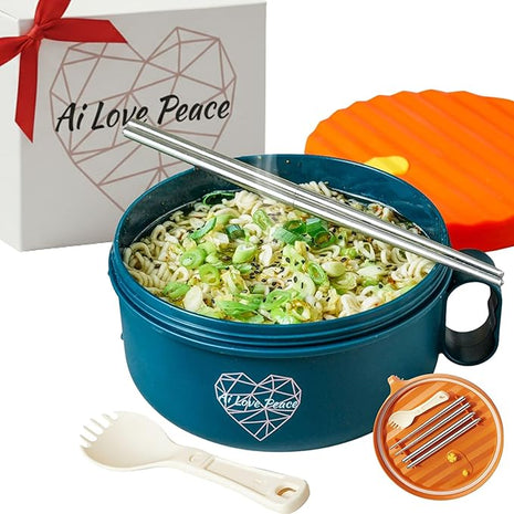 AI LOVE PEACE Ramen Bowl, 40 oz Microwaveable Noodle Cooker for Ramen, Pho, Soup, and Pasta, Dishwasher Safe and Portable, Ideal for Home, Office, Dorm, or Gift (Orange)