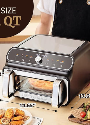 Elite Gourmet EAF2411G Digital Indoor Grill/Air Fryer Oven, 11L Capacity, Grill Rack, 8 Presets, Bake, Roast, Broil, Dehydrate, 1700-Watts, 25 Delicious Recipes, Stainless-Steel/Black