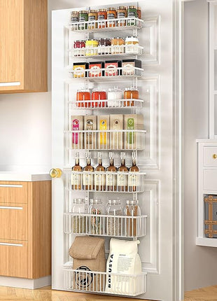 Moforoco White Over The Door Pantry Organizer, Pantry Organization and Storage, Metal Hanging Spice Rack Shelves Door, Seasoning Shelves, Laundry Room Organization, House and Kitchen Essentials