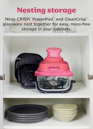 Ninja | Air Fryer | Crispi 4-in-1 Portable Cooking System | 4QT & 6 Cup Glass Containers, Crisper Plates & Storage Lids Included | Microwave, Freezer & Dishwasher Safe | Cherry Crush | FN101DR