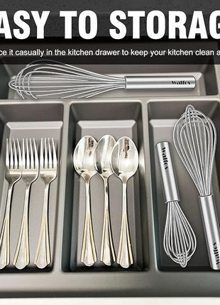 Walfos Whisk,304 Stainless Steel whisk,No-Rust 7+9+11inch Whisks for cooking Nice for Blending,Whisking,Beating.Heat resistant 600°F Dishwasher Safe. Heavy duty kitchen whisk.17.7+22.8+27.9cm -SILVER