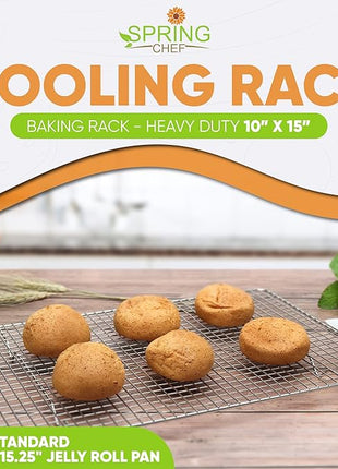 Spring Chef 10 x 15 Inch Stainless Steel Cooling Rack for Cooking & Baking - Heavy Duty Cookie Cooling Rack for Kitchen - Oven Safe - Fits Jelly Roll Pan - Dishwasher Safe