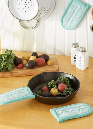 DII Double Strip Chef Kitchen Cooking & Baking Collection, Pan Handle Set, 6x3, Aqua, 3 Piece