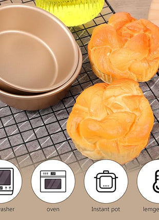 6PCS Air Fryer Jumbo Muffin Cupcake Pans, Mini Pie Pan, 4 Inch Hamburger Bun Mold, Non-Stick Air Fryer Egg Baking Pan Individual Mini Cake Pans for Baking