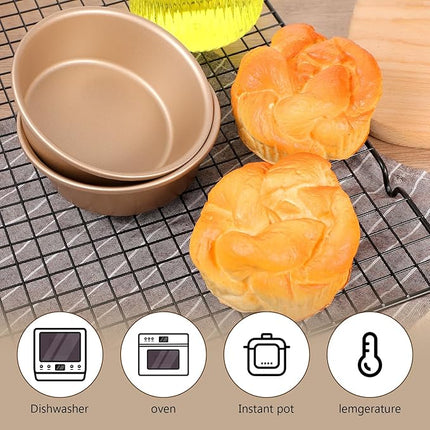 6PCS Air Fryer Jumbo Muffin Cupcake Pans, Mini Pie Pan, 4 Inch Hamburger Bun Mold, Non-Stick Air Fryer Egg Baking Pan Individual Mini Cake Pans for Baking