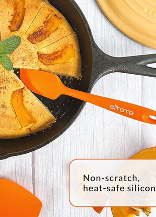 Elihome Chef Series 3 Piece Silicone Spatula Set - 600°F Heat Resistant Non Stick Rubber Kitchen Scraper Spatulas for Cooking, Baking, and Mixing – BPA Free and LFGB Certified Silicone (Orange)