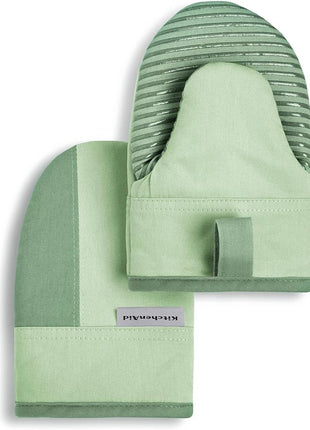 KitchenAid Beacon Two-Tone Non-Slip Mini Oven Mitt Set, Pistachio/Graphite Green, 5.5"x8", 2 Piece