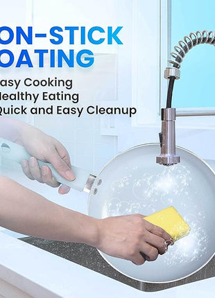 Mueller 16-Piece Non-Stick Stone Cookware Set with Steamer and Glass Lids, Turquoise