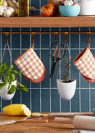 KitchenAid Gingham Mini Oven Mitt 2-Pack Set, Honey, 5.5"x8"