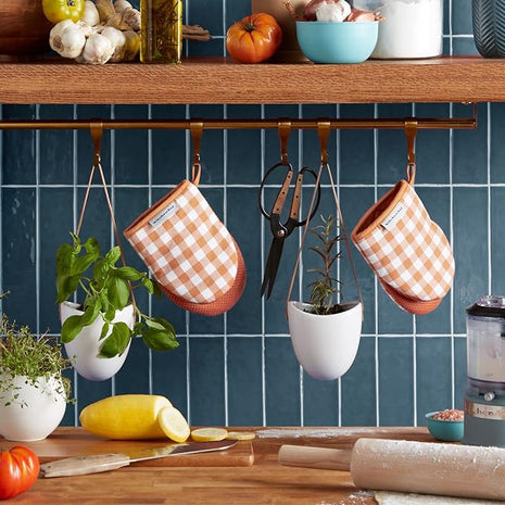 KitchenAid Gingham Mini Oven Mitt 2-Pack Set, Honey, 5.5"x8"
