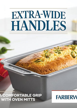 Farberware Steel Nonstick Baking, Includes Cookie, Loaf/Meatloaf, Cake Pan, 4 Piece Non Stick Bakeware Set, Gray