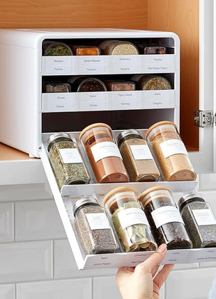 YouCopia SpiceStack Adjustable Spice Rack Organizer, Pull-Down 24-Bottle Seasonings and Spices Holder for Kitchen Cabinet and Pantry Organization with 104 Included Labels