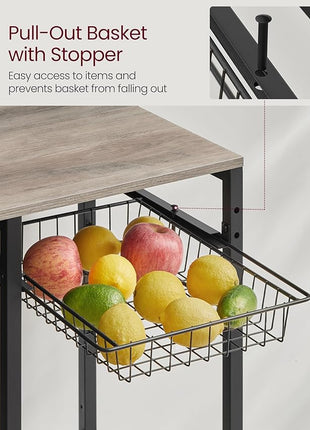 VASAGLE Bakers Rack with Power Outlet, 35.4 Inches Microwave Stand, Coffee Bar, 4 AC Outlets, with Adjustable Shelves, 8 S-Hooks, Basket, Spice Racks, Heather Greige and Ink Black UKKS031K02