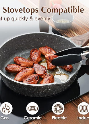 SENSARTE Nonstick Skillet, Deep Frying Pan 10/11/12-inch, Saute Pan with Lid, Stay-cool Handle, Healthy Stone Cookware Cooking Pan, Induction Compatible (10-Inch/3.5QT)