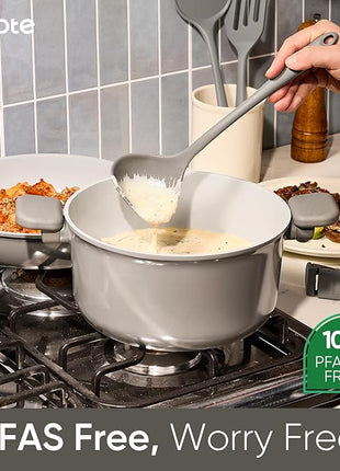 CAROTE 27pcs Ceramic Cookware Set Nonstick, Pots and Pans Set Non stick, Non Toxic Cookware, Dishwasher/Oven Safe, RV/Camping Cookware Set, Pan and Pot with Kitchen Utensils, Dark Gray