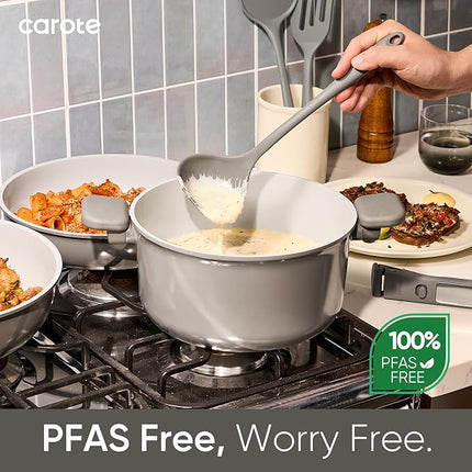 CAROTE 27pcs Ceramic Cookware Set Nonstick, Pots and Pans Set Non stick, Non Toxic Cookware, Dishwasher/Oven Safe, RV/Camping Cookware Set, Pan and Pot with Kitchen Utensils, Dark Gray