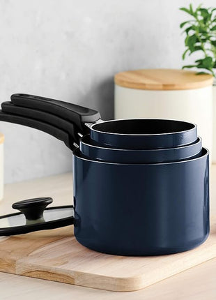 Tramontina Aluminum Non Stick 6-Piece Nesting Sauce Pan Set with Lids - Naval, Kitchen Nonstick Cookware Set, Dishwasher and Oven Safe