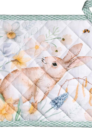 Maison d' Hermine Pot Holders 100% Cotton Heat Resistant Potholders 8" x 8" Hot Pads with Loop BBQ, Cooking, Baking, Grilling, Kitchen, Handling Hot Pans Spring/Summer (Pack of 1, Easter Dew)