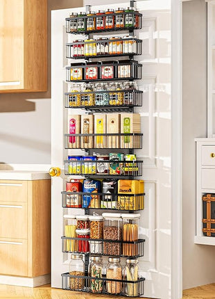 Moforoco 9-Tier Over The Door Pantry Organizer, Pantry Organization and Storage, Black Hanging Basket Wall Spice Rack Seasoning Shelves, Home & Kitchen Bedroom Bathroom House Essentials