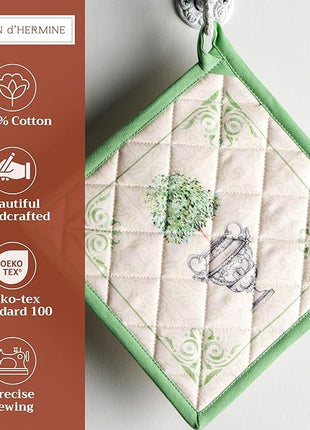Maison d' Hermine Pot Holders 100% Cotton Heat Resistant Potholders 8" x 8" Hot Pads with Loop BBQ, Cooking, Baking, Grilling, Kitchen, Handling Hot Pans Spring/Summer (Pack of 1, Jardin Du Roy)