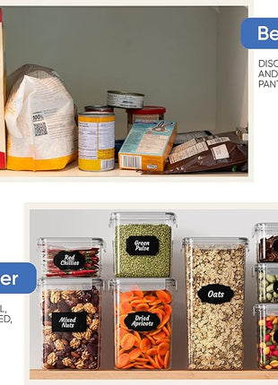 Airtight Food Storage Container Set - 24 Piece, Kitchen & Pantry Organization, BPA-Free, Plastic Canisters with Durable Lids Ideal for Cereal, Flour & Sugar - Labels, Marker & Spoon Set