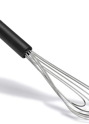 Flat Whisk Silicone Handle Non Slip 10" - 5 Wires Whisk with 10 Heads for Kitchen Cooking Color by Jell-Cell (Black)