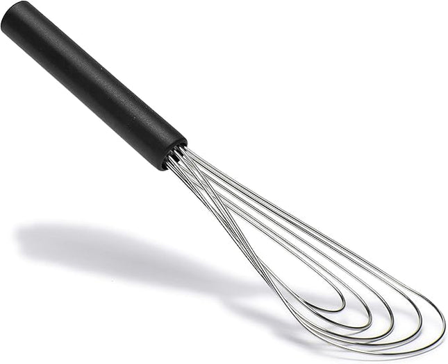 Flat Whisk Silicone Handle Non Slip 10" - 5 Wires Whisk with 10 Heads for Kitchen Cooking Color by Jell-Cell (Black)