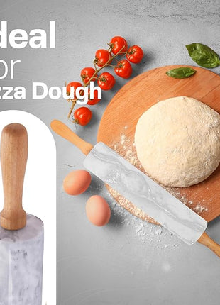 17 Inch Marble Rolling Pin with Wooden Handles & Wood Cradle, Dough Roller for Baking Pizza, Pies, Pastries, Pasta, Cookies