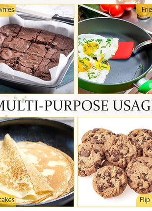 Silicone Cookie Spatula Turner 2 Pack Mini Brownie Spatula Flexible Kitchen Small Silicone Turner for Nonstick Cookware Heat Resistant No Scratch Flipper for Egg Pancake(Red,Blue)